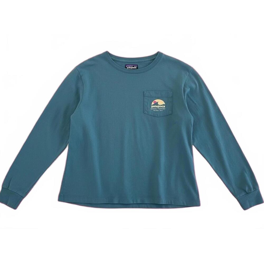 Patagonia Applied Imagination Woman’s S Pocket Tee Wetland Blue 100% Organic
